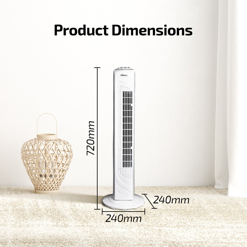 29" Tower Fan – Oscillation, Timer, Portable, Energy-efficient, Thermal protection, 3-Speed, white, PPTF290