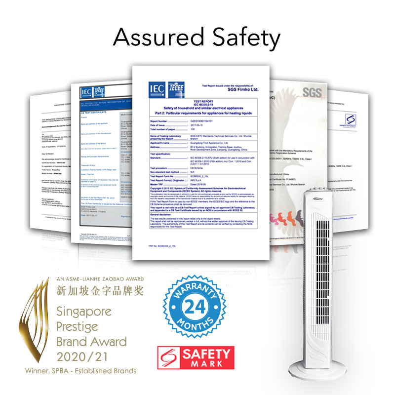 29" Tower Fan – Oscillation, Timer, Portable, Energy-efficient, Thermal protection, 3-Speed, white, PPTF290