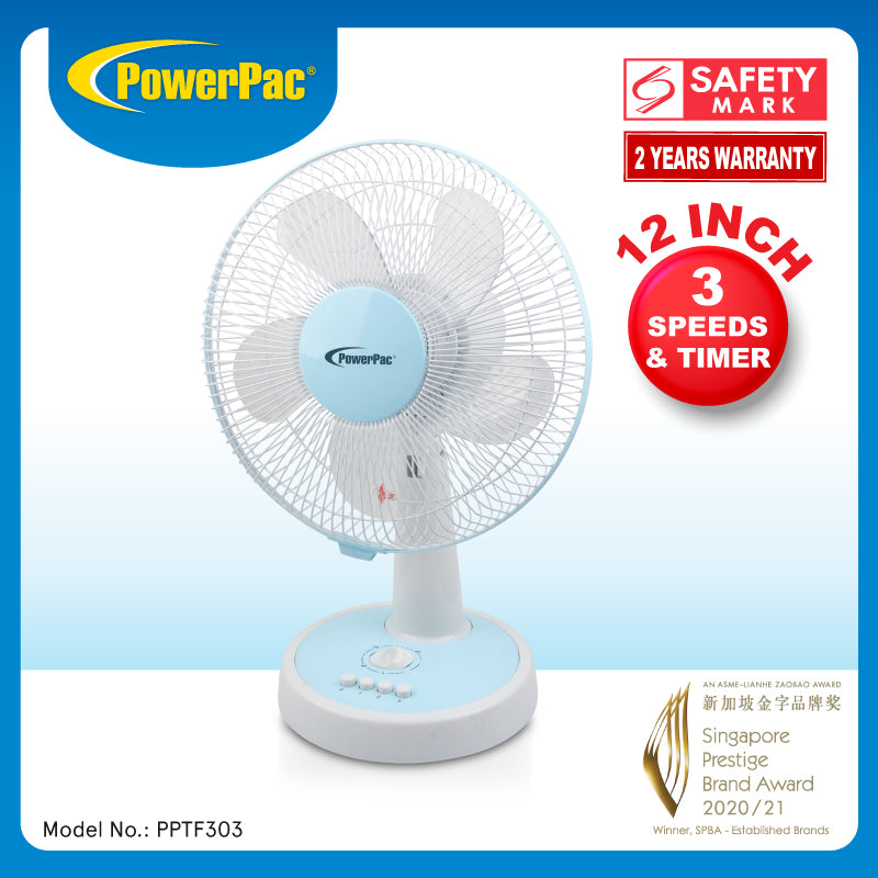 12" Desk Fan – Powerful 5-Blade Design, High-Velocity Airflow, PPTF303