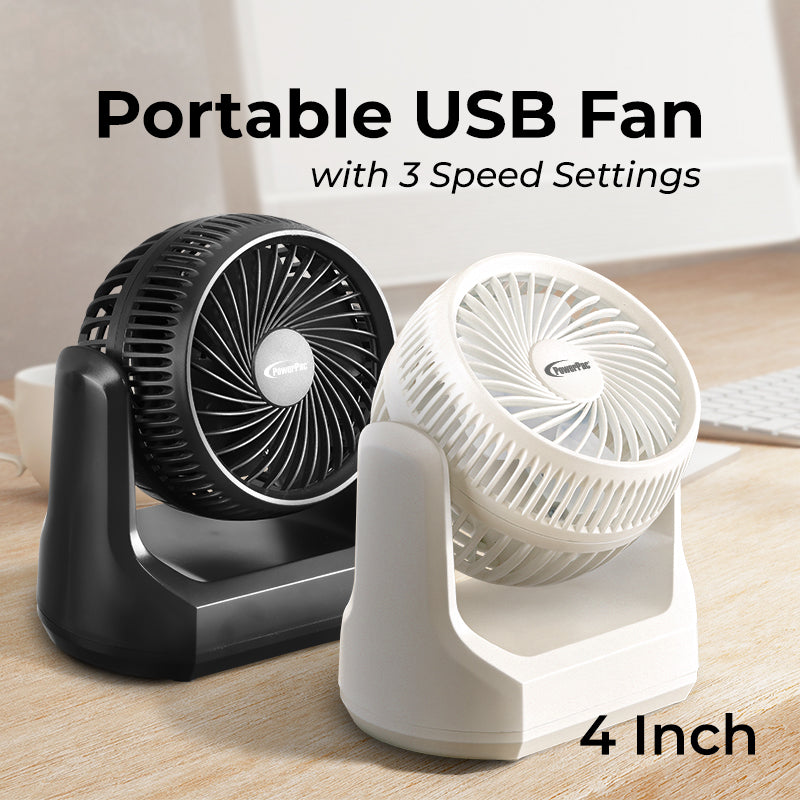 USB Fan Portable, Wireless Rechargeable, Desk Fan (PPUF223) Black