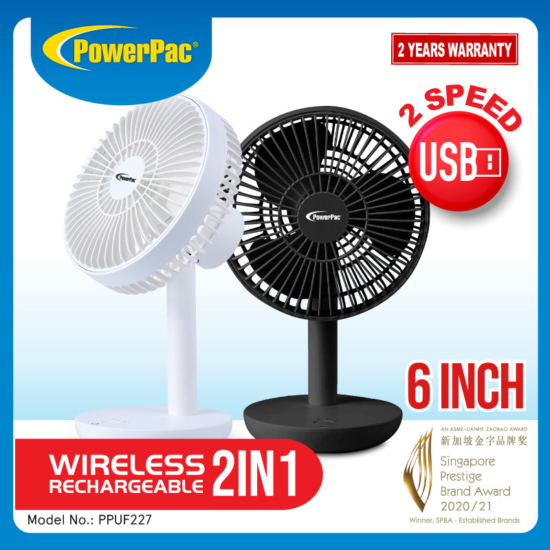 6" Foldable Table Fan – USB, Rechargeable, Portable Wireless, Adjustable Tilt, Durable, 4-Speed, white, PPUF227