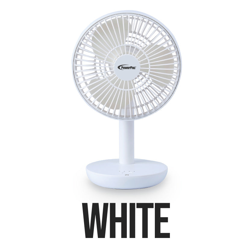 6" Foldable Table Fan – USB, Rechargeable, Portable Wireless, Adjustable Tilt, Durable, 4-Speed, white, PPUF227