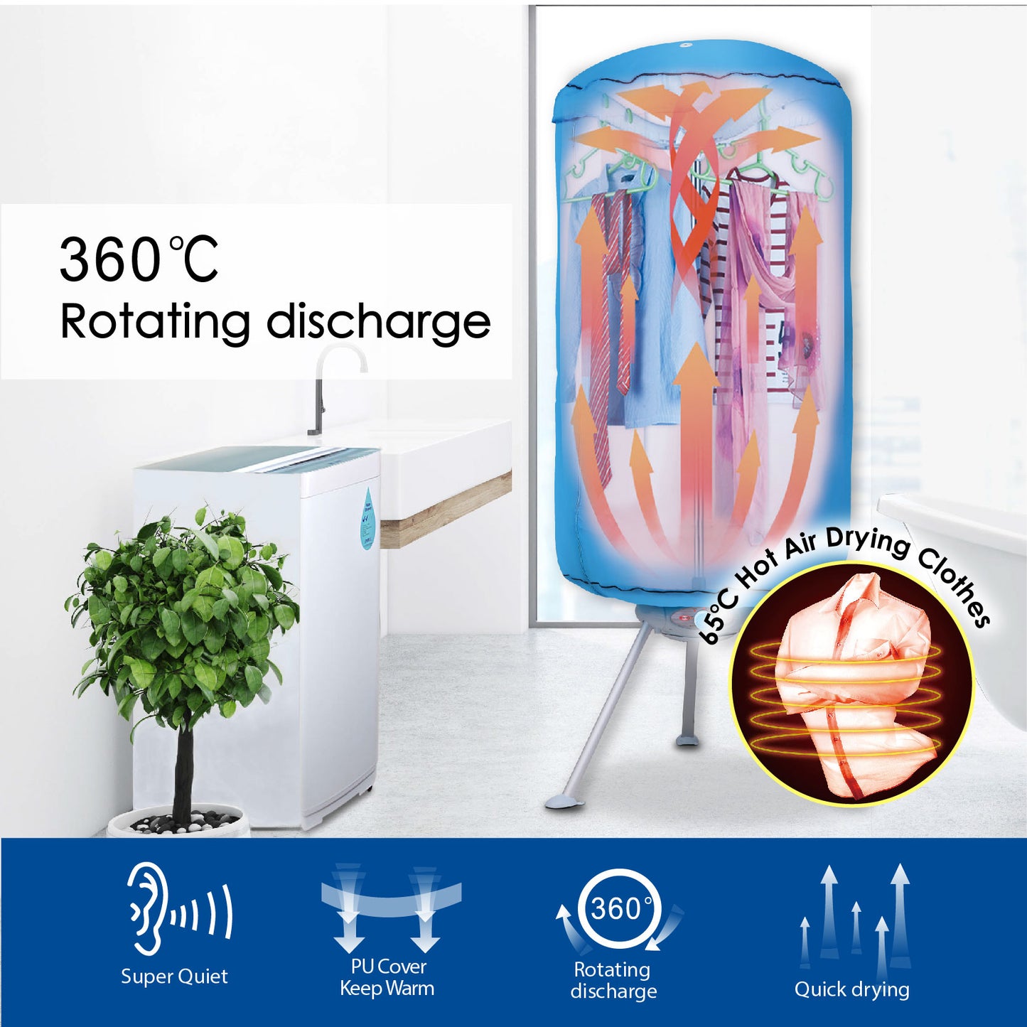 2in1 Portable UV Electric clothes dryer with UV waterproof & PTC Heater System- 900 Watts (PPV636) - PowerPacSG