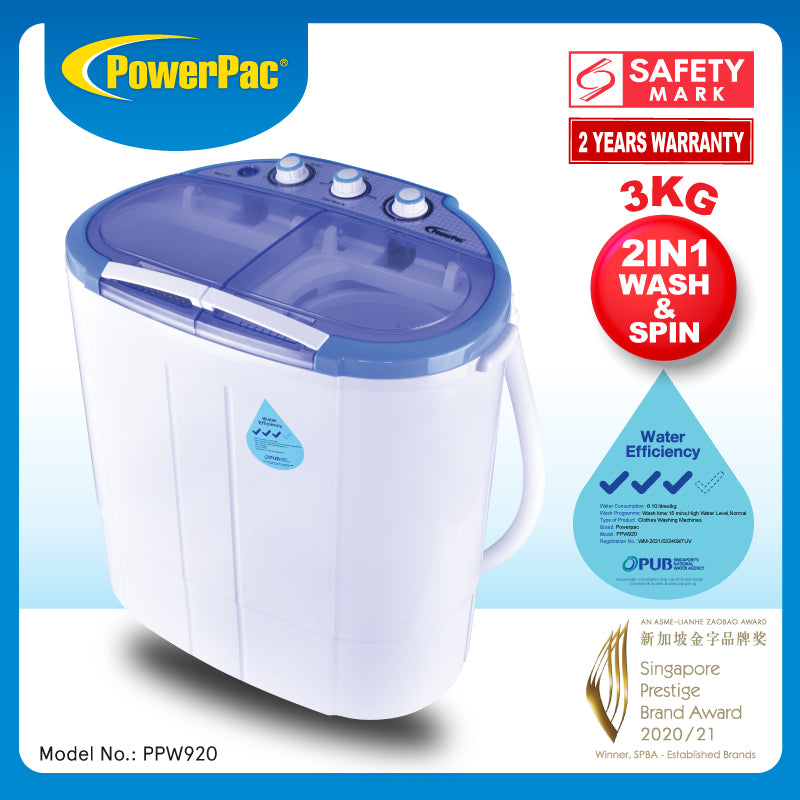 2in1 Twin Tub Mini Washing Machine - Wash &amp; Spin Fast Laundry (PPW920)