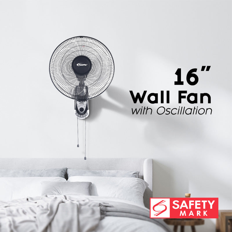 16" Wall Fan – Adjustable Tilt, Wide Oscillation, Safe & Easy Installation, Thermal Protection, 3-Speed, black, PPWF40