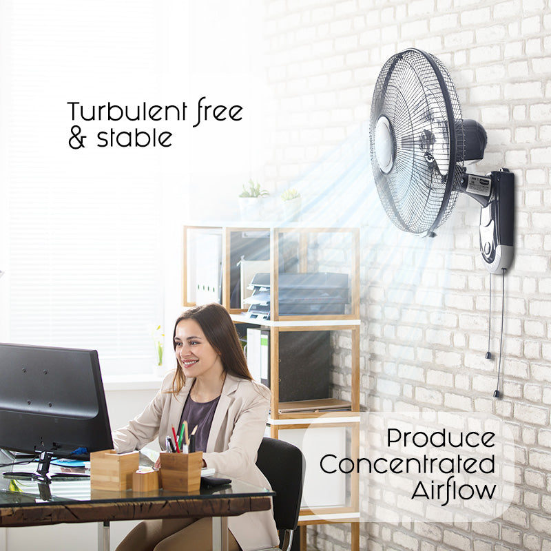 16" Wall Fan – Adjustable Tilt, Wide Oscillation, Safe & Easy Installation, Thermal Protection, 3-Speed, black, PPWF40