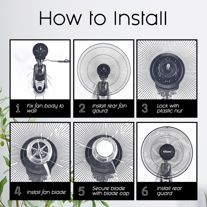 16" Wall Fan – Adjustable Tilt, Wide Oscillation, Safe & Easy Installation, Thermal Protection, 3-Speed, black, PPWF40