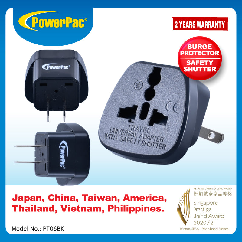 Multi Adapter with 2-Flat-Pin Plug – Multi Sockets, Travel Adapter, PT06BK