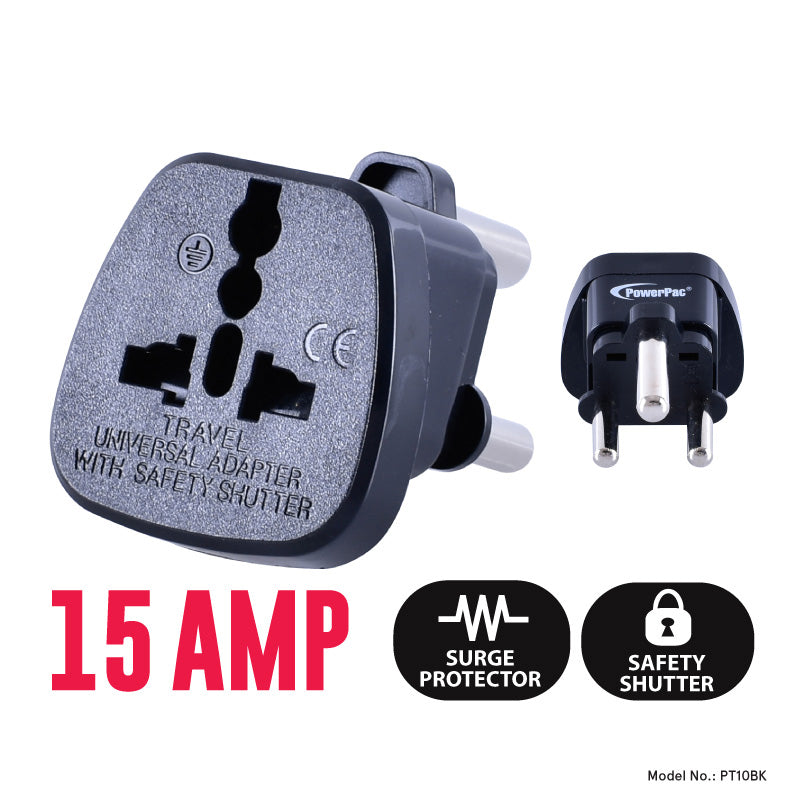 15amp Multi Travel Adapter (PT10BK) South Africa- Black