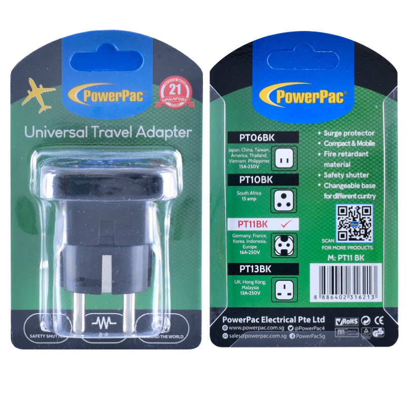 Multi Travel Adapter (PT11BK) Germany, France, Korea, Indonesia, Europe