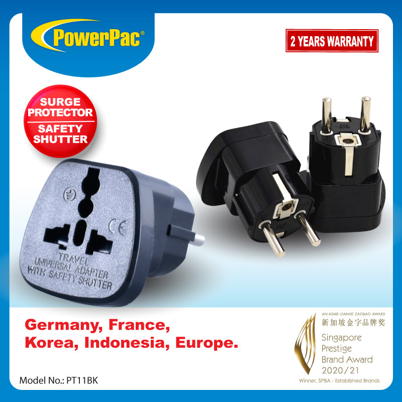 2X Multi Travel Adapter (PT11BK) Germany, France, Korea, Indonesia, Europe