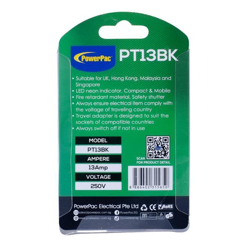 Multi Adapter with 3-Pin Plug – Multi Sockets, Travel Adapter, Neon LED, PT13WH