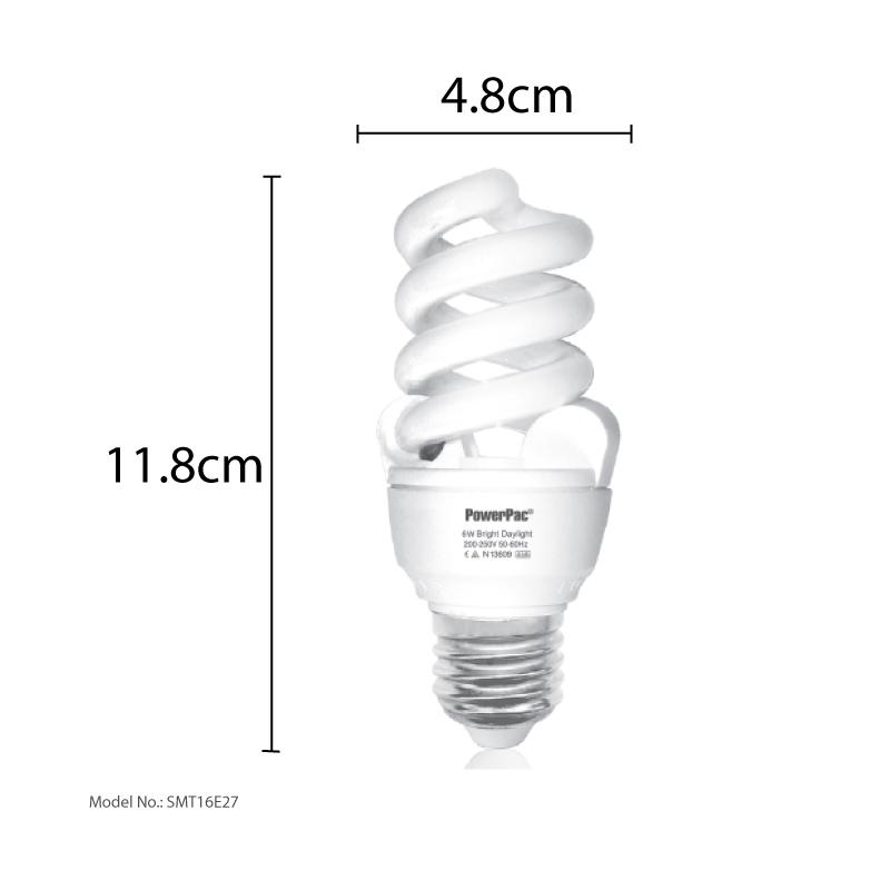 2 Pieces x PowerPac 14W/ E27 Energy Saving Bulb Daylight (SMT16E27) - PowerPacSG