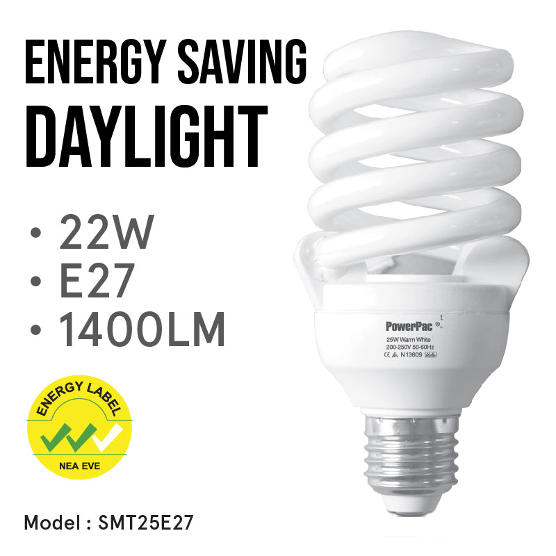 22W E27 1400LM Energy Saving Bulb Daylight (SMT25E27)