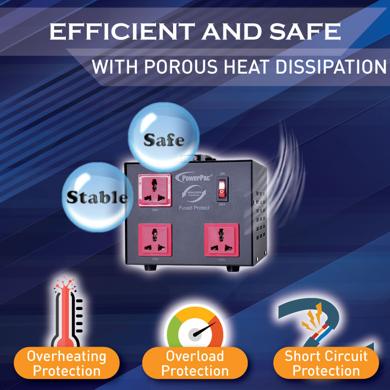 2000W Heavy Duty Step Up & Down Voltage Converter Transformer 110V / 220V Voltage Regulator (ST2000) - PowerPacSG