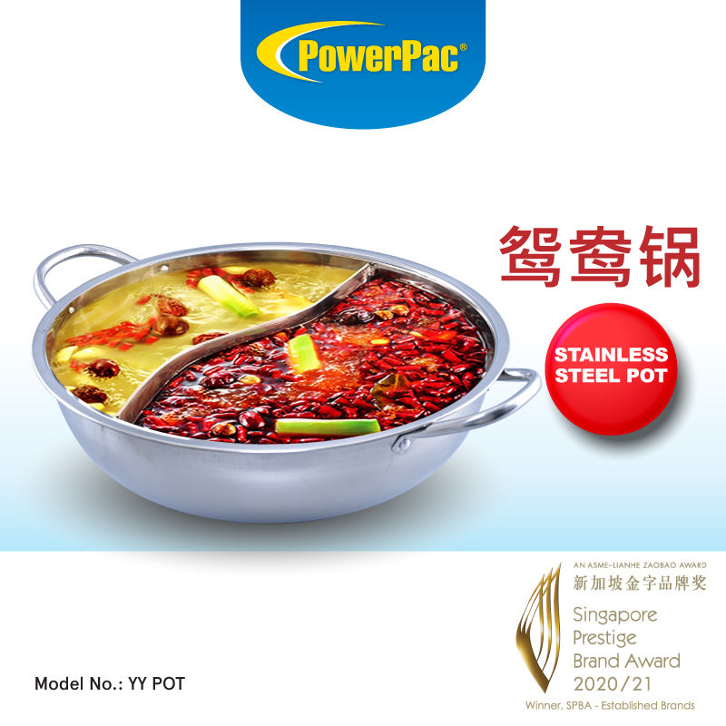 Stainless Steel Yuan Yang Pot / 鸳鸯锅 with Glass Lid 32CM (YYPOT)