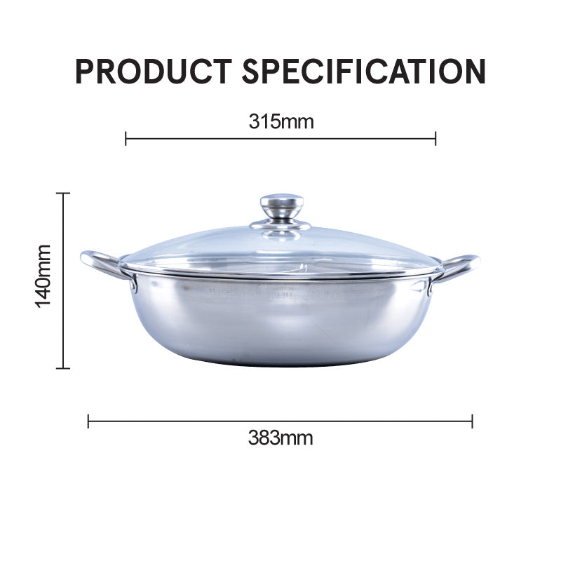 Stainless Steel Yuan Yang Pot / 鸳鸯锅 with Glass Lid 32CM (YYPOT)