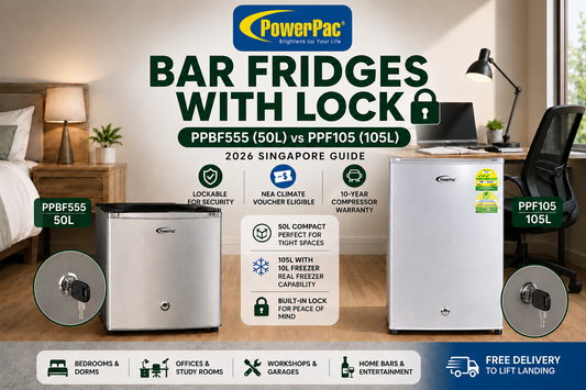 PowerPac Bar Fridges with Lock 2026—PPBF555 vs PPF105 Singapore Guide