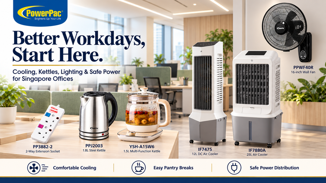 Cooling, Kettles, Lighting & Safe Power for Singapore Offices 2026