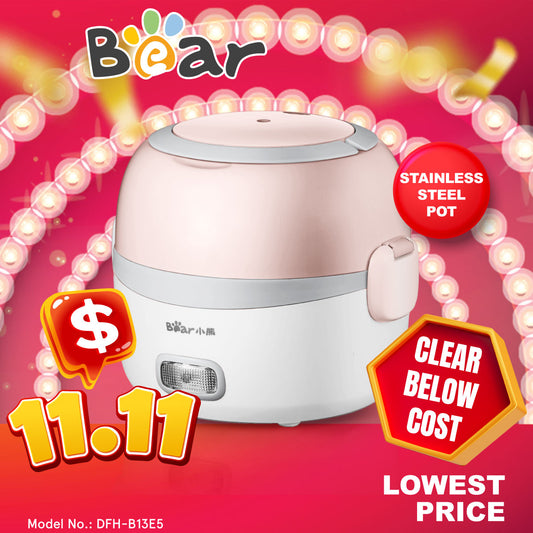 Bear Electric Lunch Box, Stainless Steel Rice Cooker, Mini Rice Cooker (DFH-B13E5)