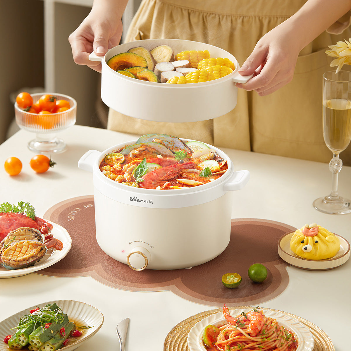 Bear Multi Cooker 1.2L steamboat noodle cooker and Food Steamer (DRG-E17D2)