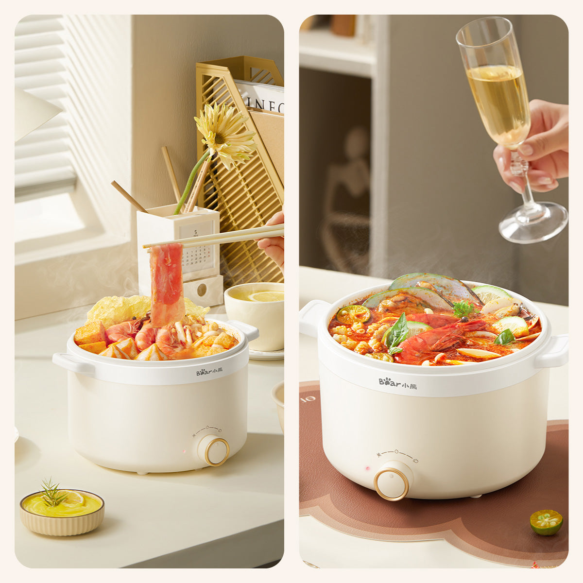 Bear Multi Cooker 1.2L steamboat noodle cooker and Food Steamer (DRG-E17D2)