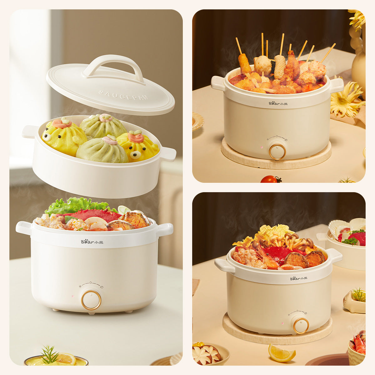 Bear Multi Cooker 1.2L steamboat noodle cooker and Food Steamer (DRG-E17D2)