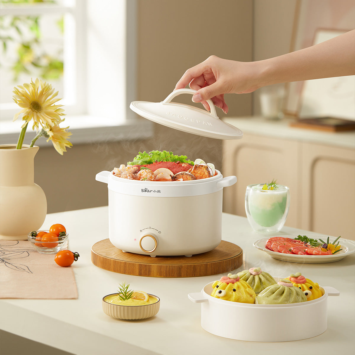 Bear Multi Cooker 1.2L steamboat noodle cooker and Food Steamer (DRG-E17D2)