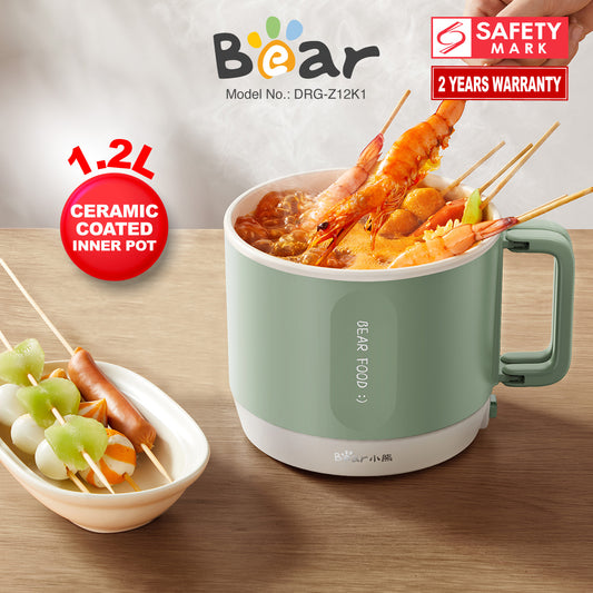 Bear 1.2 Travel Cooker, Travel Pot, Travel jug, Multi Cooker, Mini Steamboat with Ceramic coated inner pot (DRG-Z12K1)