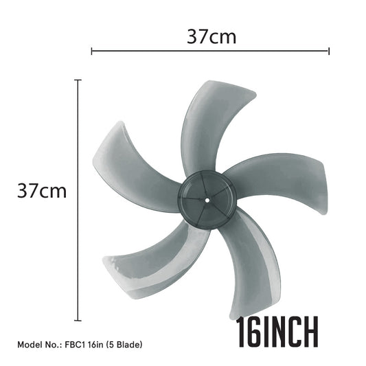 Fan Blade Replacement – 16” Fan Blade, 5 Blades, for Desk / Stand / Wall Fan, ABS material, colourless & transparent, FBC165B (Grey)