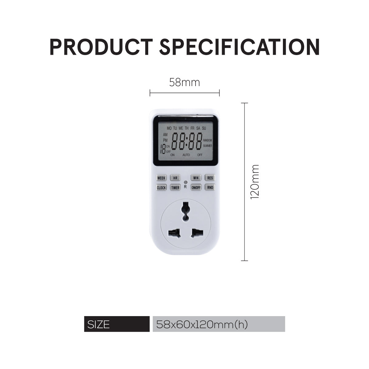 Digital Timer Plug Socket, Digital 24hrs / 7 days Timer for 13A Multi Socket (FDD60-D2)