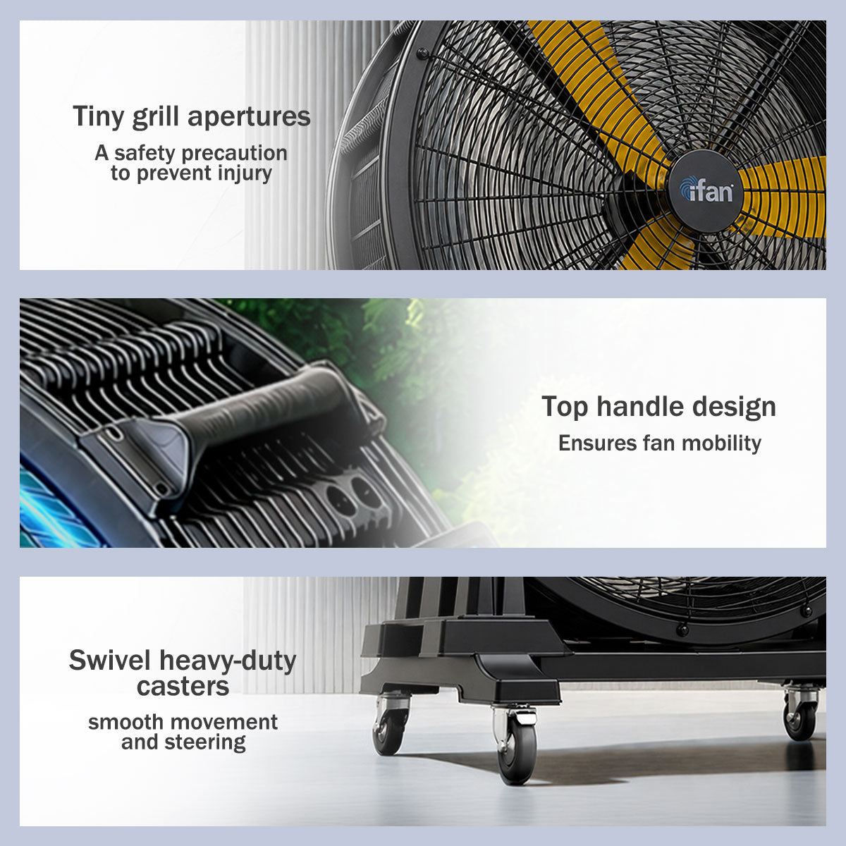 iFan 30” Big Industrial Drum Fan - Powerful, Energy-Saving Permanent Magnet Motor, 3 Blades, Portable, Wheels (IF3022)