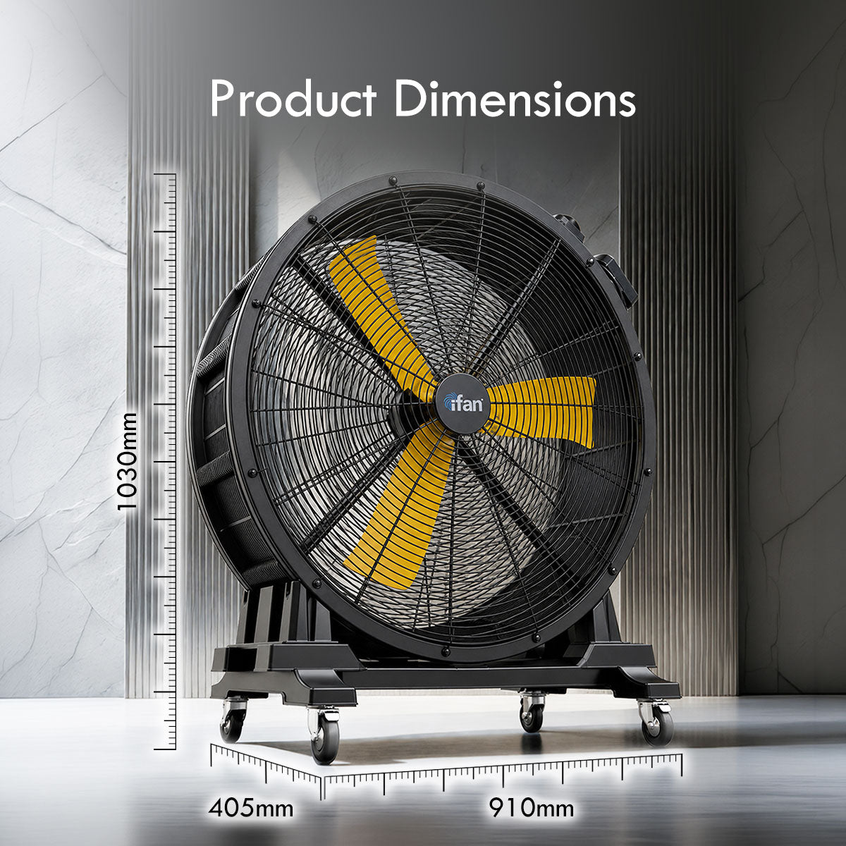 iFan 30” Big Industrial Drum Fan - Powerful, Energy-Saving Permanent Magnet Motor, 3 Blades, Portable, Wheels (IF3022)