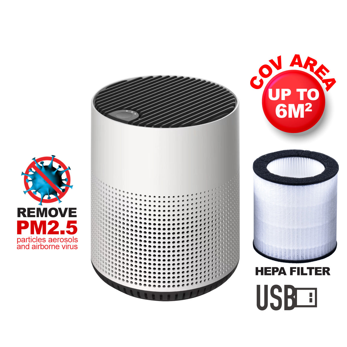 USB Air purifier with HEPA filter 50m3/h (IF3233)