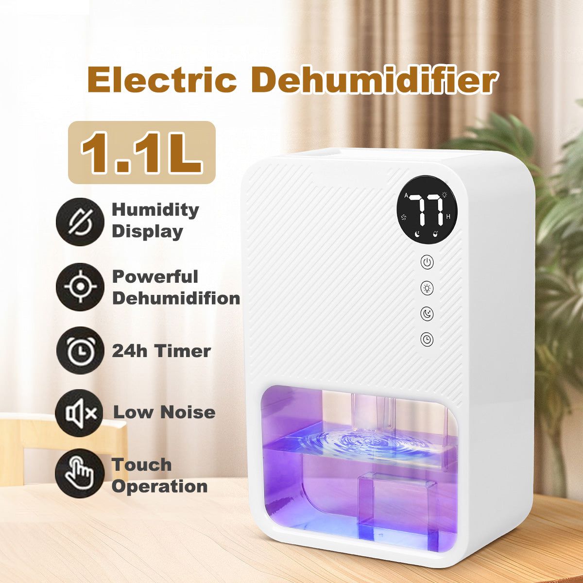 iFan Electric Dehumidifier 1.1L Mini Dehumidifier Thirsty Hippo Timer Setting 1-24h Low Noise Water Full Auto OFF (IF3252)