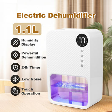 iFan 1.1L Electric Mini Dehumidifier Thirsty Hippo – Full Tank Auto OFF, Humidity Display, 7 LED, Timer, quiet, white, IF3252