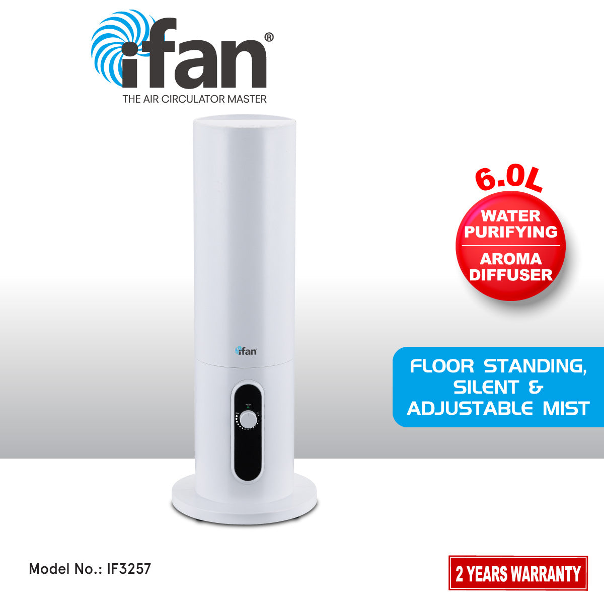 iFan 6L Floor Standing Humidifier Ultrasonic Mist Humidifier with Sile ...