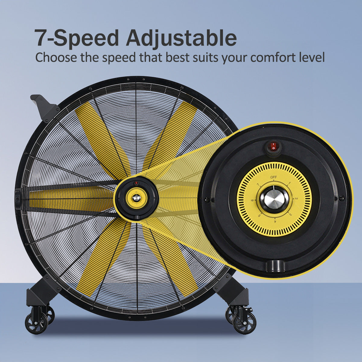 iFan 36” Big Industrial Drum Fan - Powerful, Direct-drive Motor, 6 Blades, Portable, Wheels (IF3622)