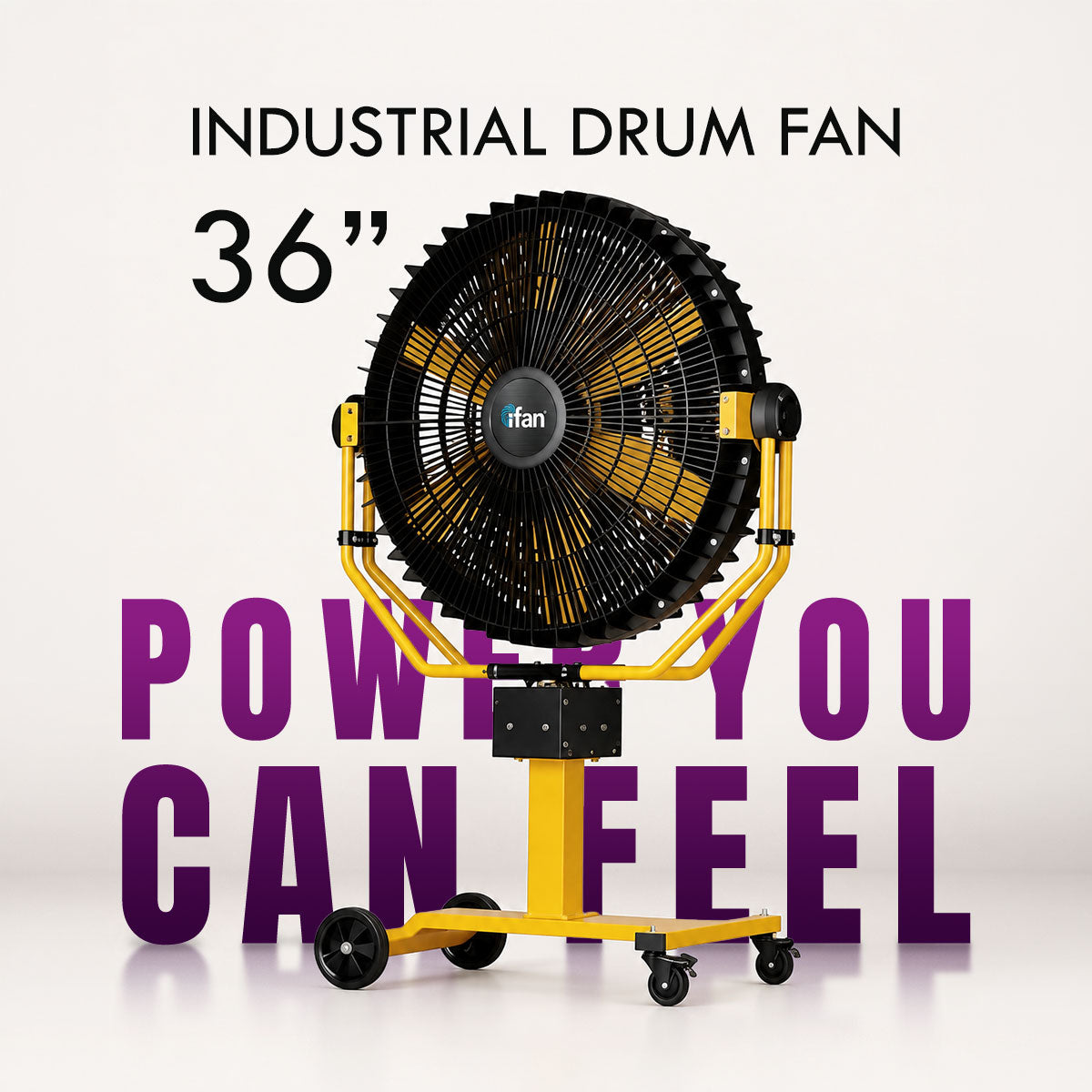 iFan 36” Big Industrial Drum Fan with Oscillation - Powerful, Direct-drive Motor, 6 Blades, Portable, Wheels, IF3688
