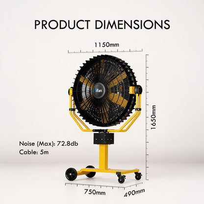 iFan 36” Big Industrial Drum Fan with Oscillation - Powerful, Direct-drive Motor, 6 Blades, Portable, Wheels, IF3688