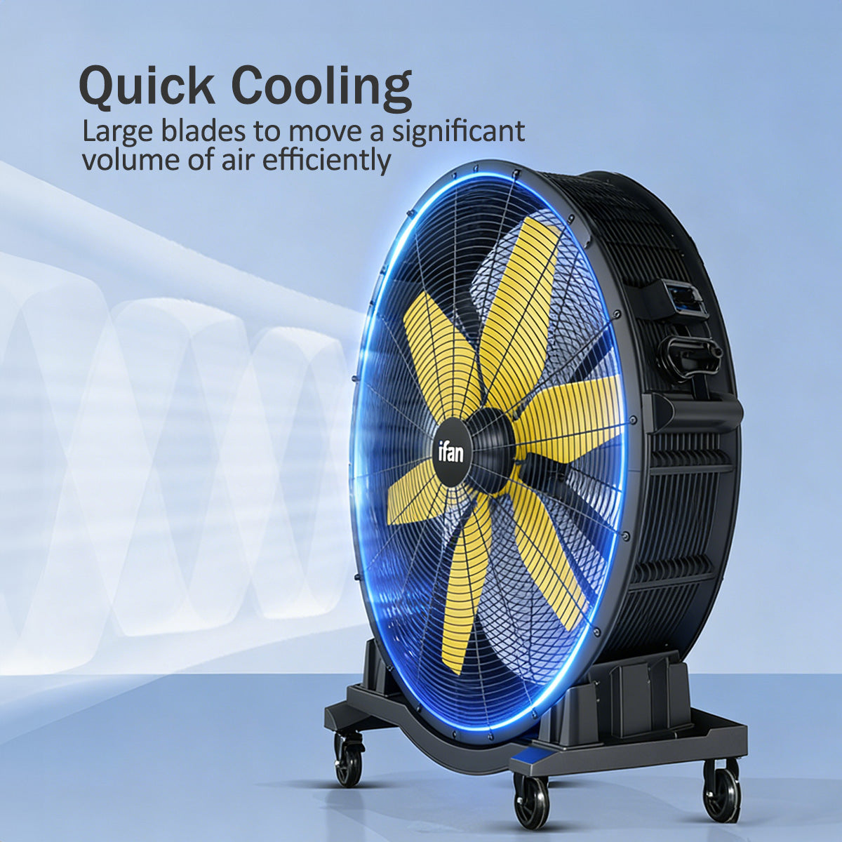 iFan 48” Big Industrial Drum Fan - Powerful, Direct-drive Motor, 6 Blades, Portable, Wheels (IF4822)