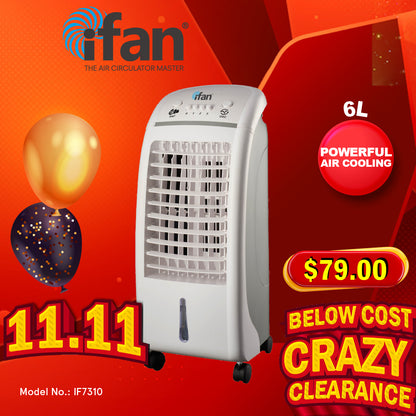 iFan Evaporative Air Cooler – Strong Vortex Airflow, Oscillation, Dust Filter, Efficient, Quiet, 6L Water Tank, 3-Speed, white, IF7310