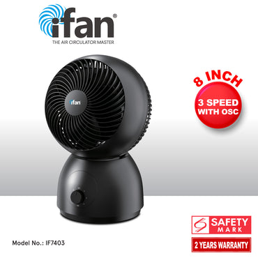 iFan 8" Air Circulator Fan with Oscillation – 3 Speed, Silent, Powerful, Portable, IF7403