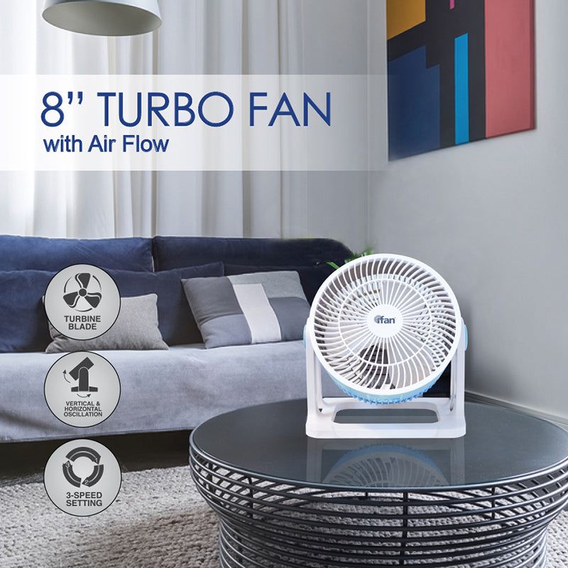 iFan Air Circulator 8&quot; Turbo Fan, Desk, table fan with Airflow (IF7408)