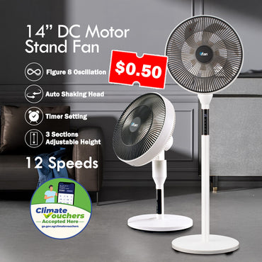 [NEA CLIMATE VOUCHER $400]iFan 14” DC Motor Stand Fan With Figure 8 Oscillation, white, IF7436