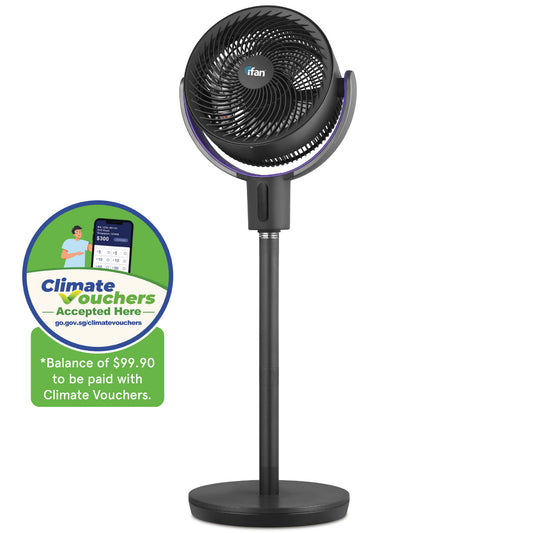 iFan 9" DC Air Circulator Stand Fan with Remote Control – 36 Speeds, Adjustable Height, Oscillation, Timer, IF7456