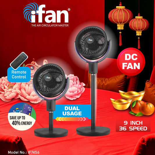 iFan Powerful 36 Speed DC Air Circulator Fan, Stand Fan with Oscillation & remote control, Quiet Operation (IF7456)