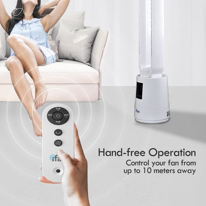 [NEA CLIMATE VOUCHER $400]iFan DC Bladeless Tower Fan – Remote Control, Oscillation, Timer, LED Temp Display, 3 Modes, 12-Speed, white, IF7461
