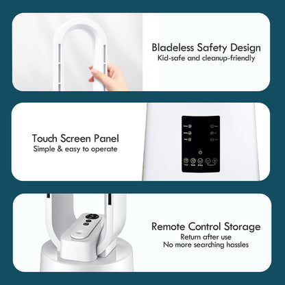 [NEA CLIMATE VOUCHER $400]iFan DC Bladeless Tower Fan – Remote Control, Oscillation, Timer, LED Temp Display, 3 Modes, 12-Speed, white, IF7461