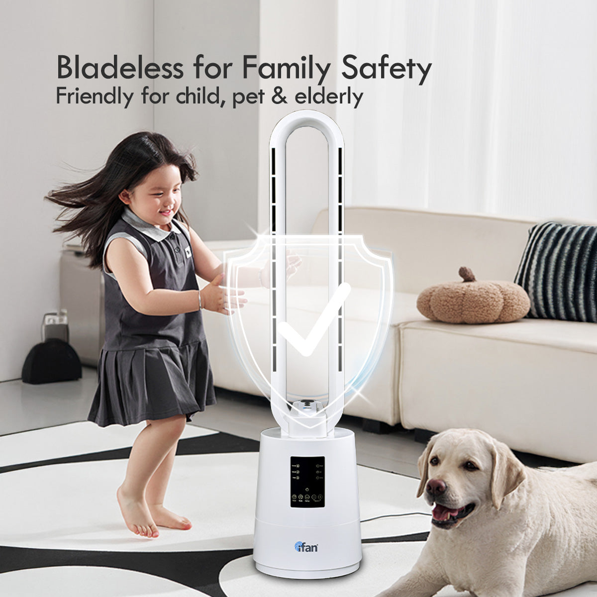 [NEA CLIMATE VOUCHER $400]iFan DC Bladeless Tower Fan – Remote Control, Oscillation, Timer, LED Temp Display, 3 Modes, 12-Speed, white, IF7461